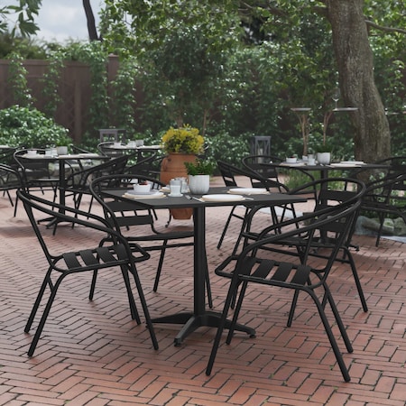 Flash Furniture Lila 31.5in Black Square Aluminum Indoor-Outdoor Table Set with 4 Black Slat Back Chairs TLH-ALUM-32SQ-017BK4-GG
